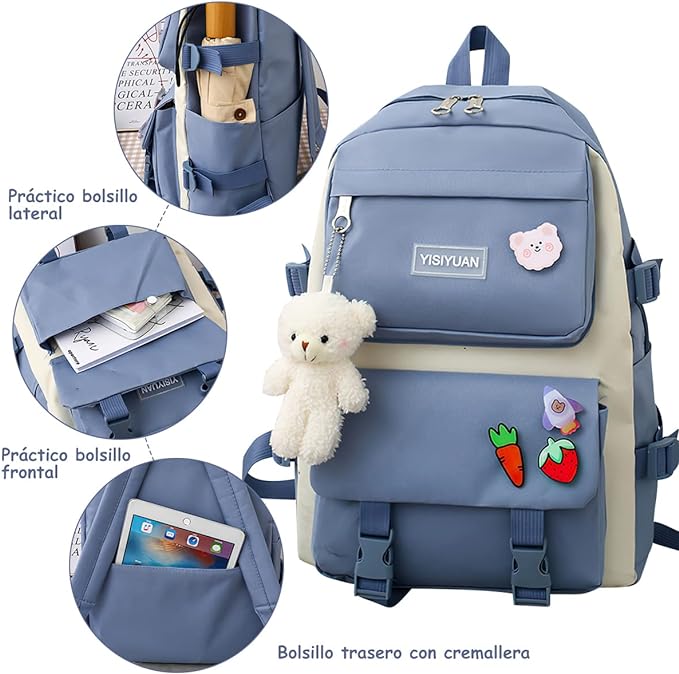 MOCHILA KAWAII DE 5 PIEZAS MULTIFUNCIONAL