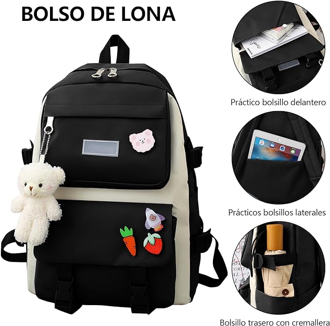 MOCHILA KAWAII DE 5 PIEZAS MULTIFUNCIONAL