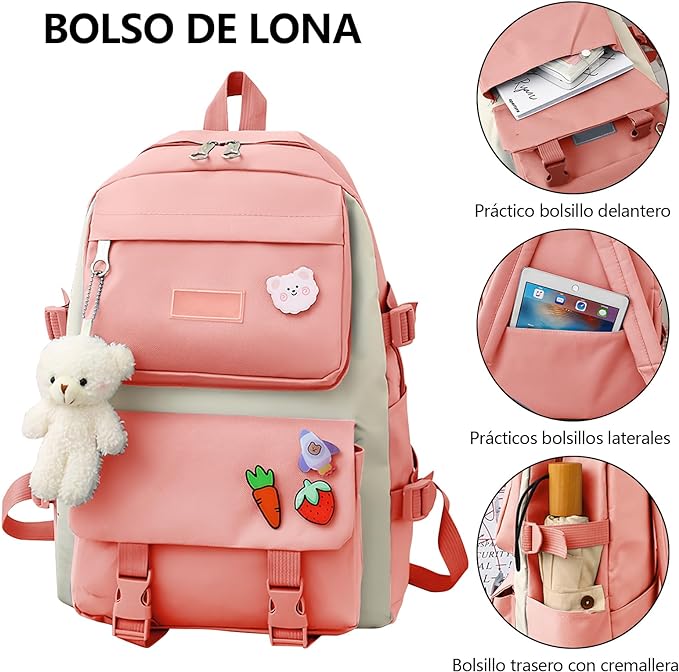 MOCHILA KAWAII DE 5 PIEZAS MULTIFUNCIONAL