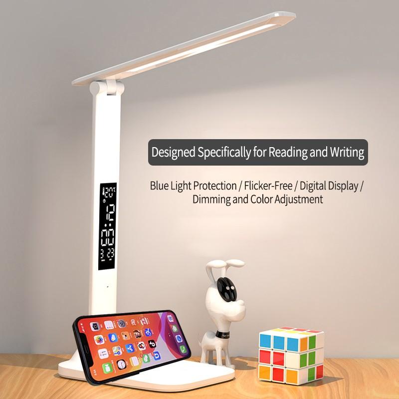 Lámpara LED digital escritorio con calendario hora y portalapiceros