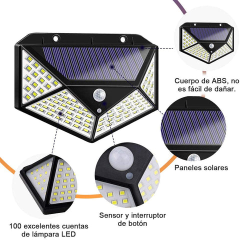LAMPARA SOLAR DE 100 LED CON SENSOR DE MOVIMIENTO PROFESIONAL!