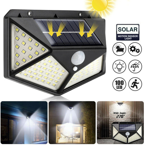 LAMPARA SOLAR DE 100 LED CON SENSOR DE MOVIMIENTO PROFESIONAL!