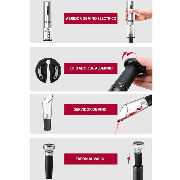 SACA CORCHO ELÉCTRICO 4 EN 1 🍷 | ENVIO GRATIS (PAGO CONTRA ENTREGA)